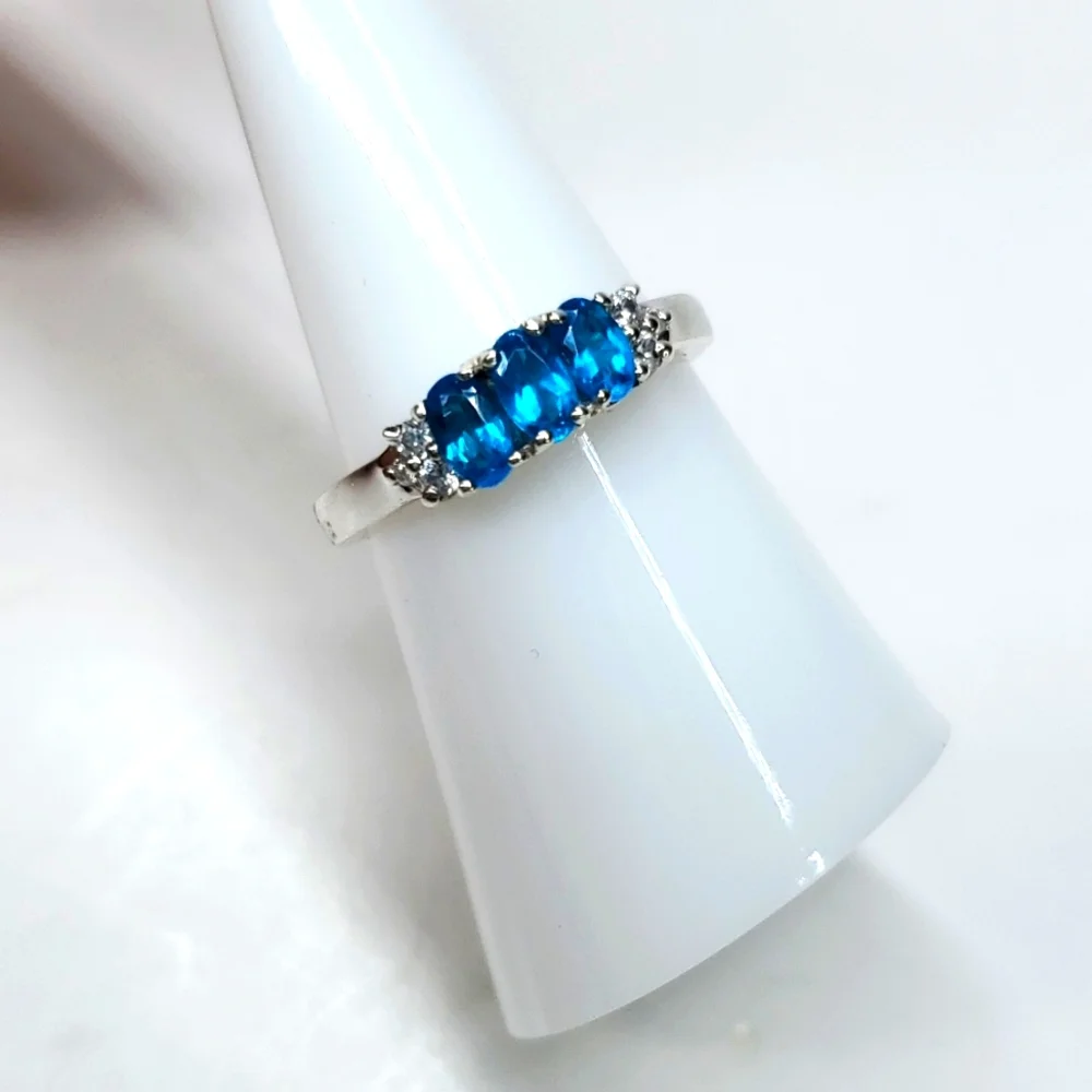 Malgache Neon Apatite & White Zircon Platinum over Sterling Silver Ring 7